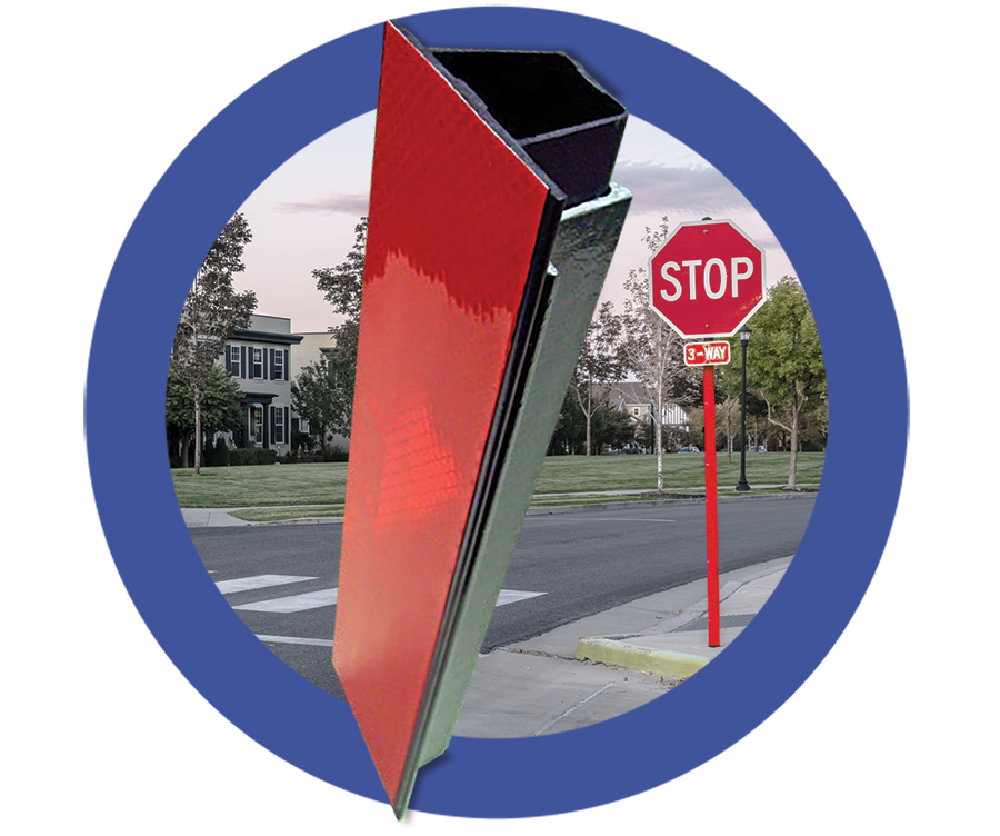 red reflective post panel for traffic sign