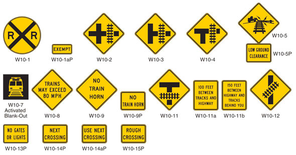 passive railroad crossing warning signs