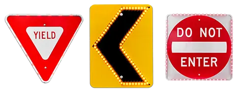 Group of traffic signs with LED rings