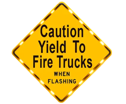 Caution Yield to Fire Trucks warning sign